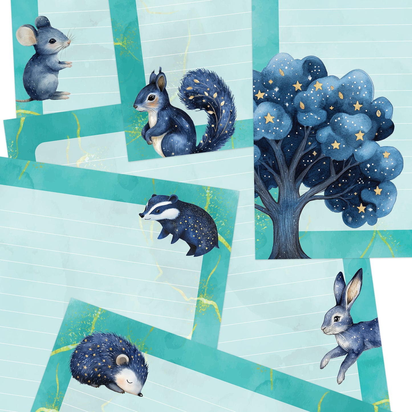 Moonlight Menagerie double-sided letter writing paper