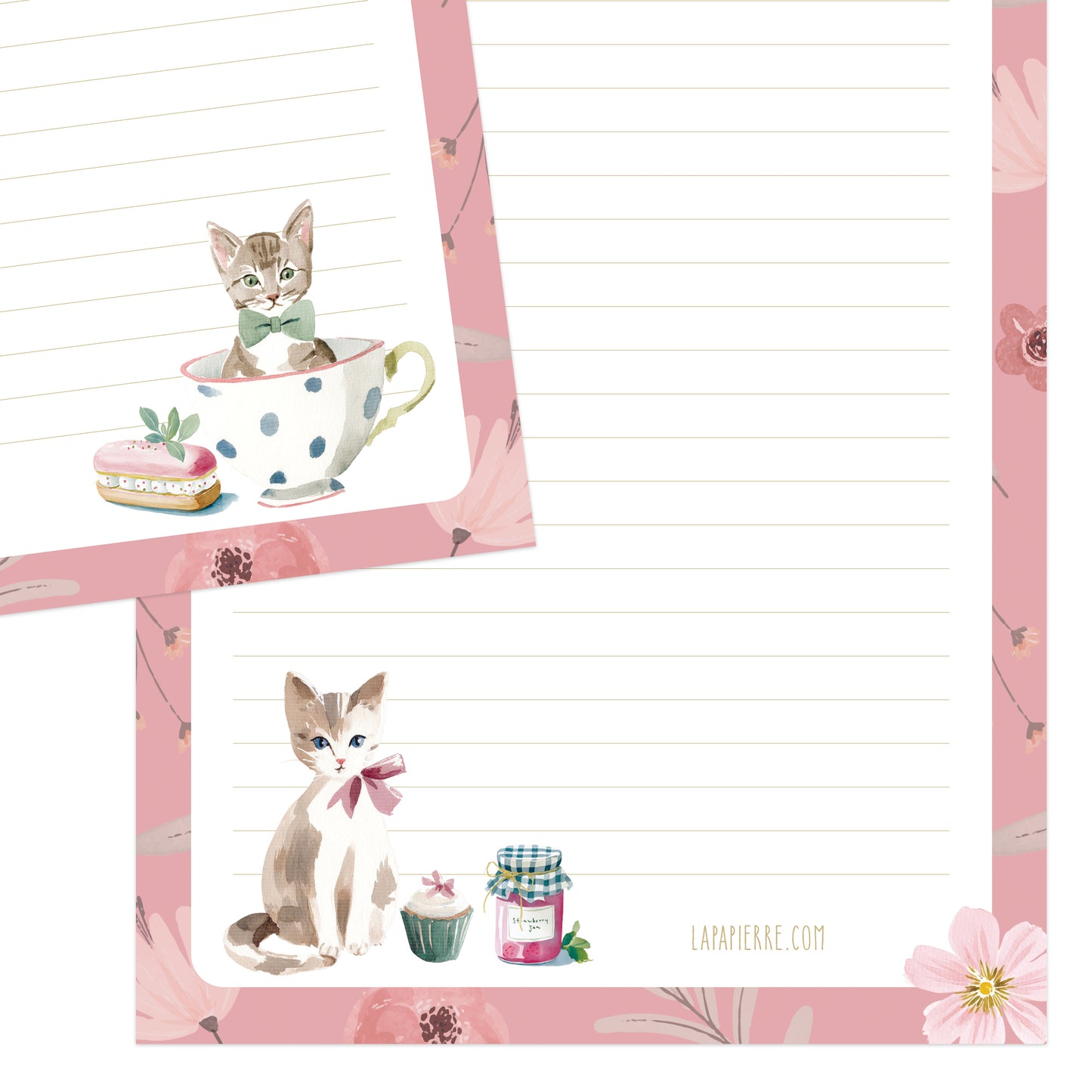 Teatime Kittens double-sided stationery