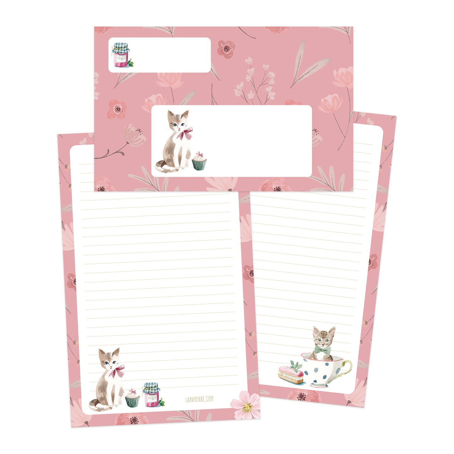 Teatime Kittens double-sided stationery