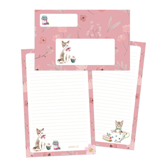 Teatime Kittens double-sided stationery